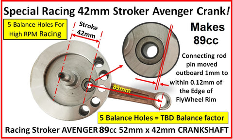 RACING AVENGER 85 42mm stroke crank = 89CC