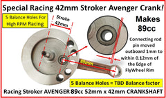 RACING AVENGER 85 42mm stroke crank = 89CC