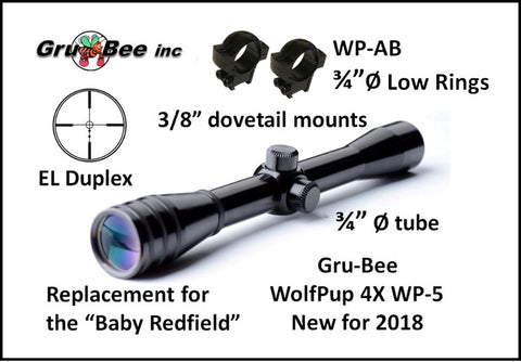 Baby Redfield Replacement > WP-5A  3/4" WolfPup 4X EL Duplex Scope with LOW rings & lens covers