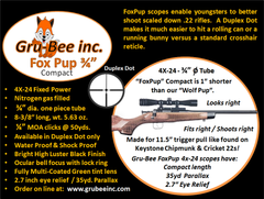 FP-1A > Compact Model > 3/4" FoxPup 4X with low rings ideal for Chipmunks, & Lever Action 22's