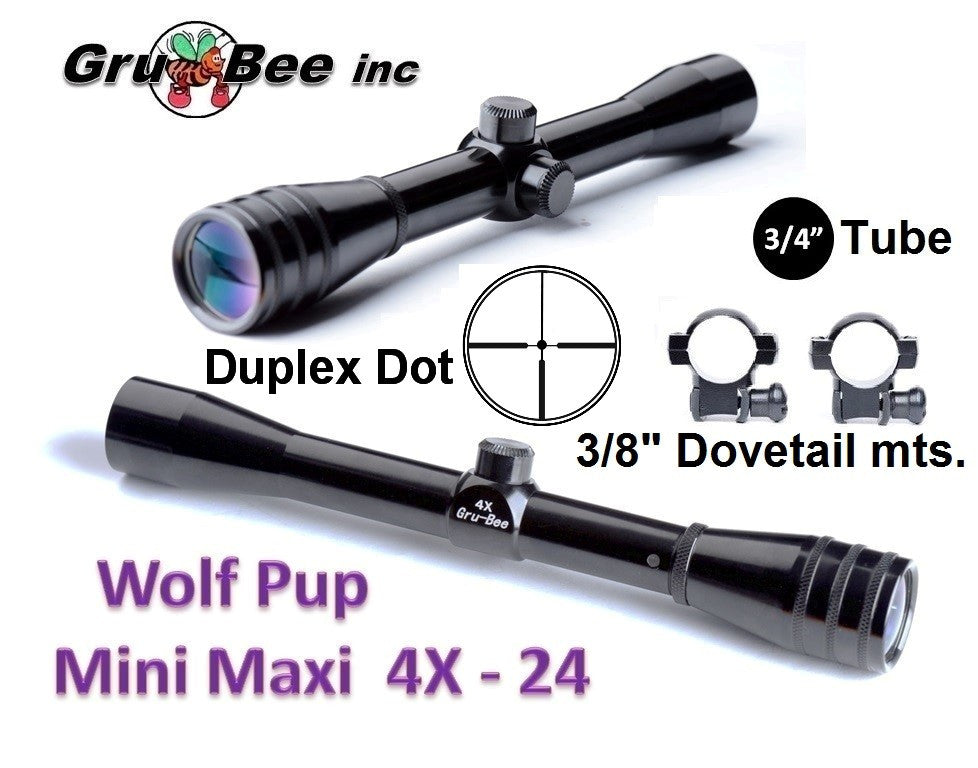 WP-1A  3/4" WolfPup 4X Duplex Dot Scope with rings & lens covers