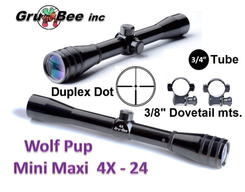 Baby Redfield replacement WP-1A  3/4" WolfPup 4X Duplex Dot Scope with HIGH rings & lens covers