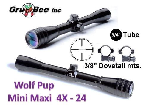Baby Redfield Replacement > WP-4A  3/4" WolfPup 4X WIDE Duplex Scope with LOW rings & lens covers